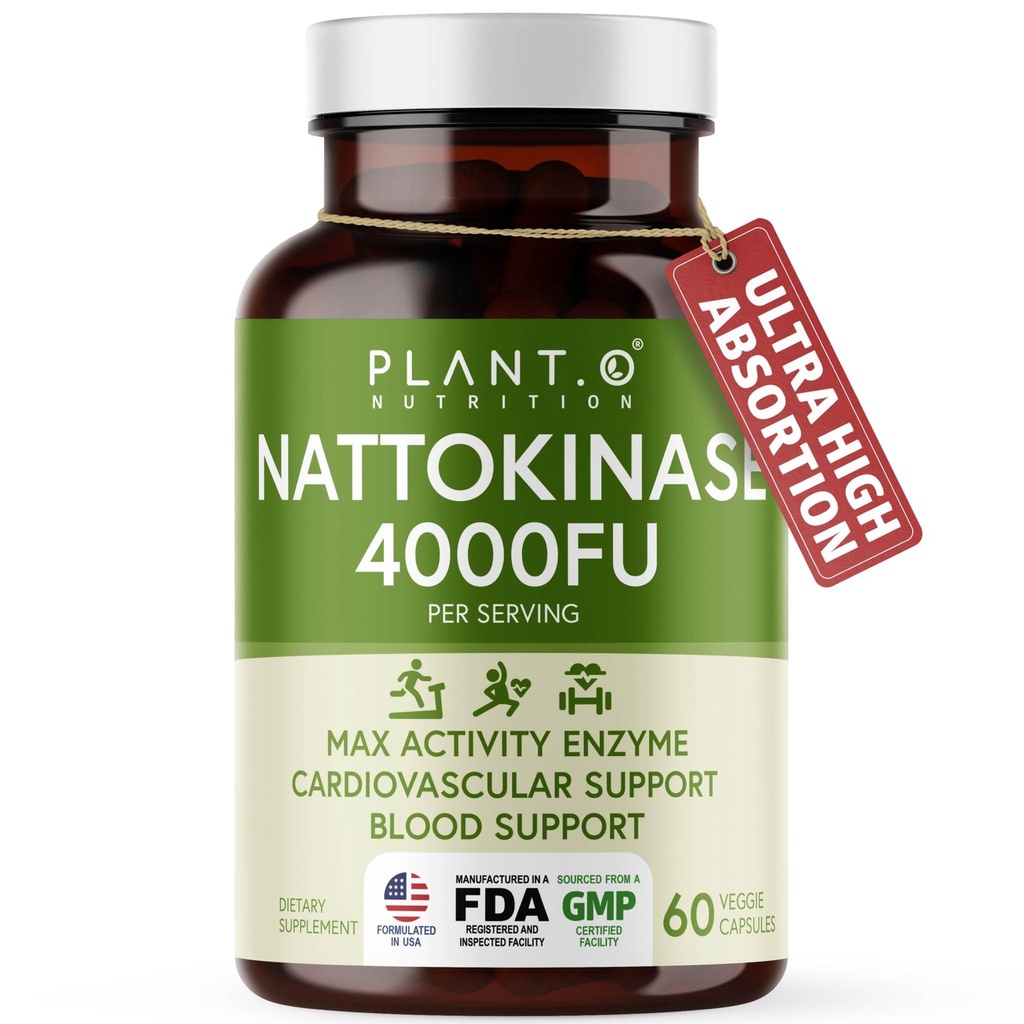 Nattokinaza Supliment cu suport Max Enzime - 4000 FU Per Serving - Formula premium Nattokinaza pentru suport cardiac - 60 Capsule - Made in USA
