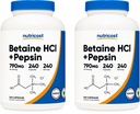 Nutricost Betaine HCl + Pepsin 790 mg, 240 capsule, 2 flacoane (480 capsule)