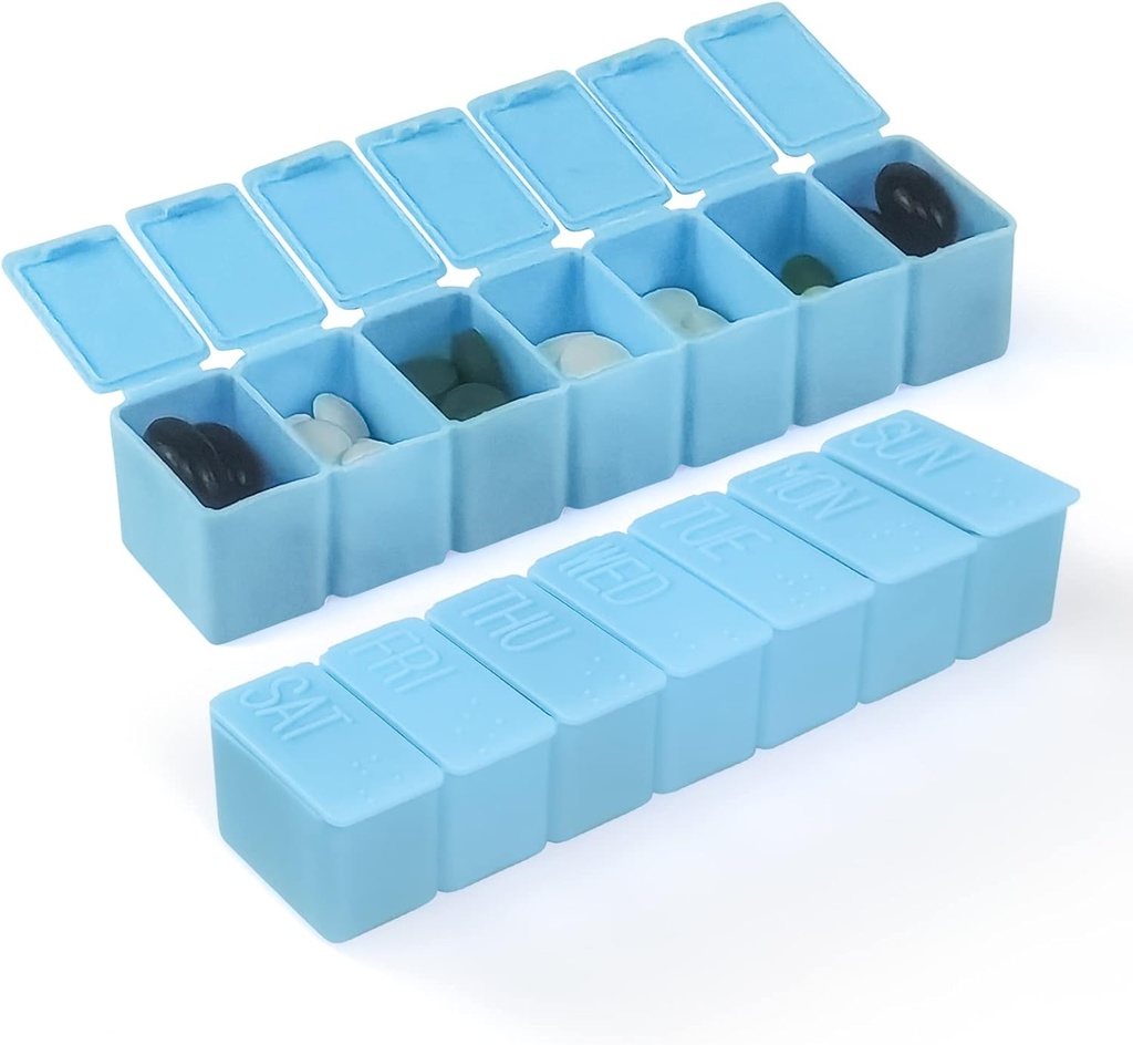 Weekly Mici Pill Organizator, 7 zile Pill Case, Daily Vitamina Case Medicine Box, Pastile Containere pentru Medicina Suplimente Ulei de pește(2Pcs, albastru)