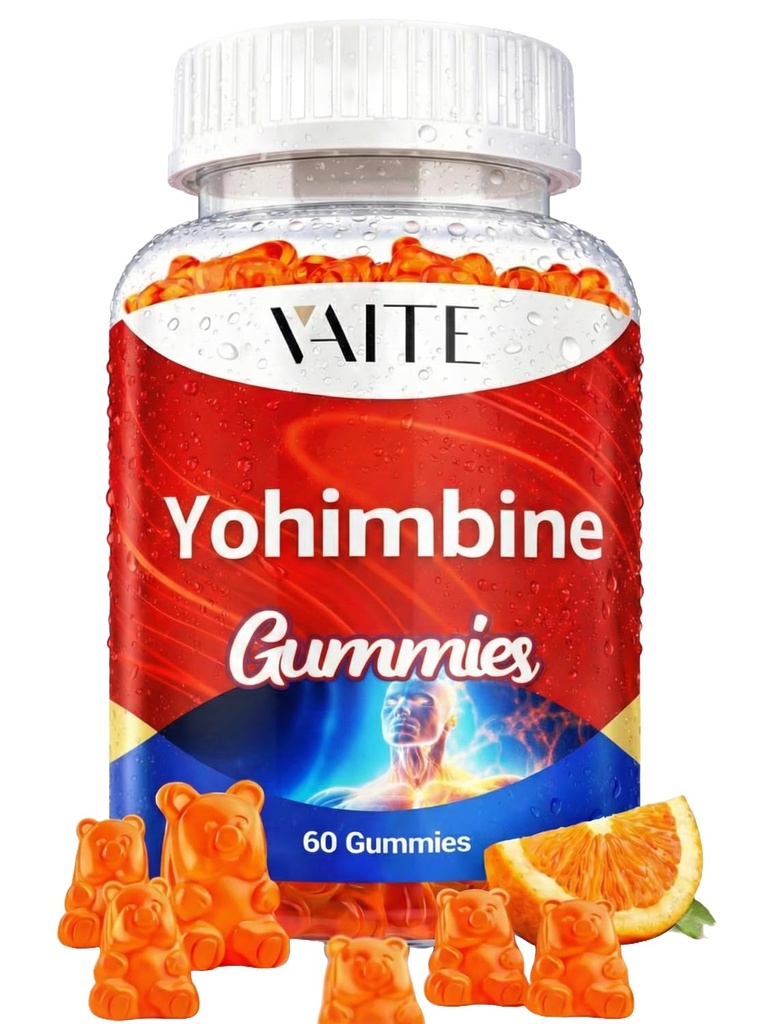 VAITE Yohimbine HCl Gummy 15mg - Sugar-free, non-GMO Energie și suport de rezistență pentru bărbați și femei, antioxidanți, Yohimbe Bark Extract, Îmbunătățește performanța - Sprijină producția de energie - 60 Gumies