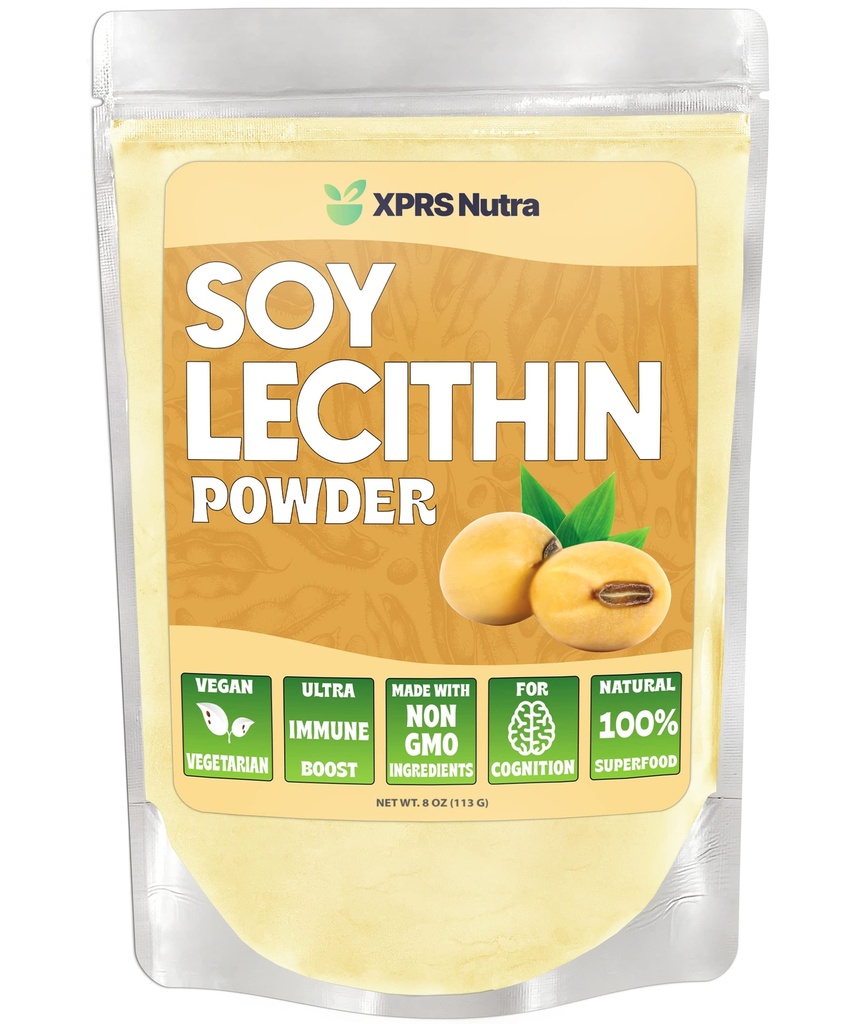 XPRS Nutra Soy Lecitin Powder Emulsator de grăsime de grad alimentar - Potrivit pentru gătit, copt și mai mult - Vegan prietenos Soy Lecitin Powder Ajutor de gătit (8 Ounce)