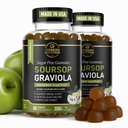 Frunze de Soursop & Soursop fructe Gumies - 3000mg Soursop extract - 2 Pack Graviola supliment - Soursop fructe si frunze - 120ct - Zahăr-grase - Gluten gratuit 