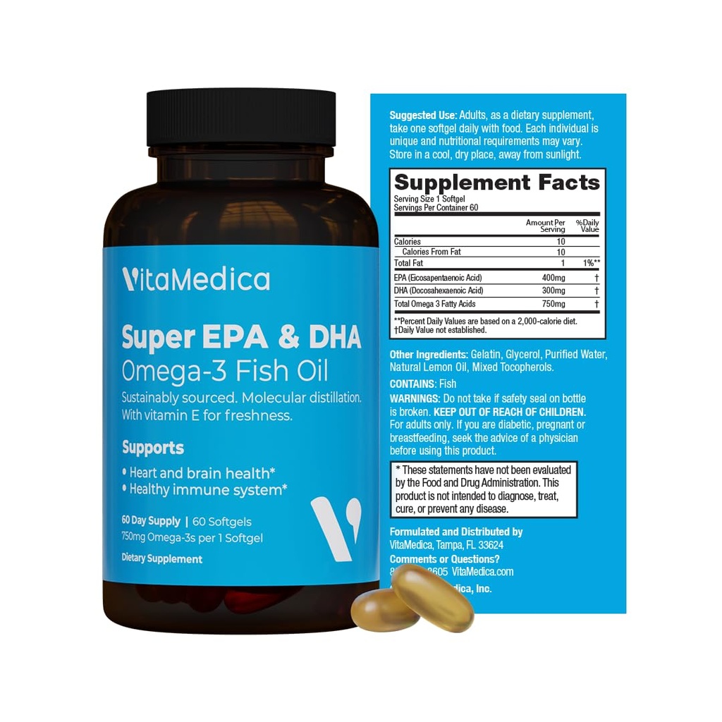 Putere mare, ulei de pește Super EPA / DHA 750mg de Omega-3 Essential acidi grasi 