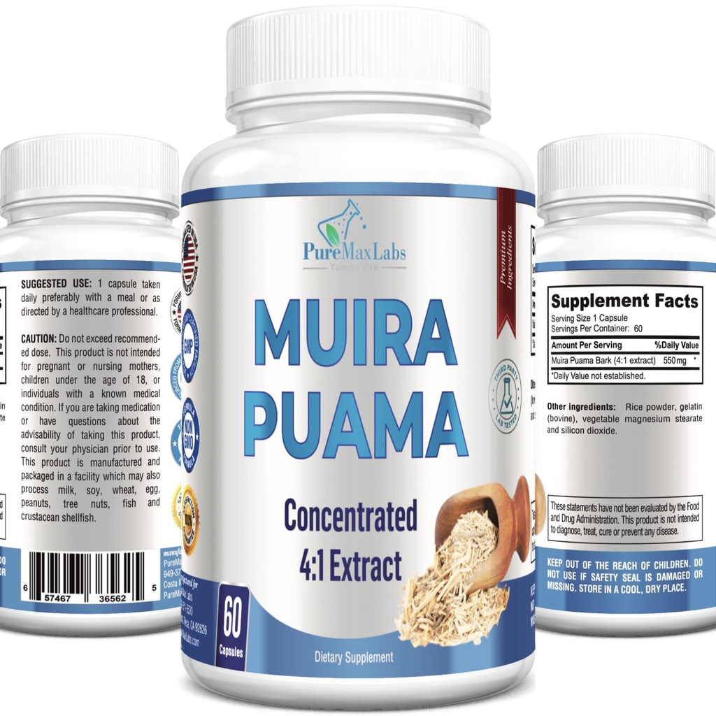 Capsulele Muira Puama - Extract concentrat 4:1, echivalent cu 2200 mg per capsulă, 60 capsule