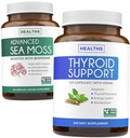Bundle de suport tiroidian & mare Moss - Sea Moss Pack de îngrijire tiroidiană - Suport tiroidian cu iod (120 Capse) și Irish Sea Moss Capsule - Supliment Vegan crud cu BioPerine (non-GMO & Organic)