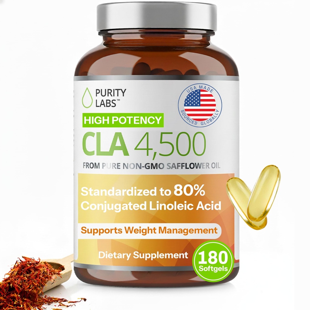 Puritate Labs CLA Suplimente 4500MG - Non-GMO ulei de șofrănel - Sprijină energie, pierdere în greutate, Heart Health, și sănătatea musculară - 180 Geluri moi