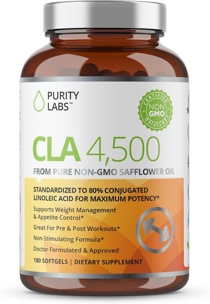 Puritate Labs CLA Suplimente 4500MG - Non-GMO ulei de șofrănel - Sprijină energie, pierdere în greutate, Heart Health, și sănătatea musculară - 180 Geluri moi