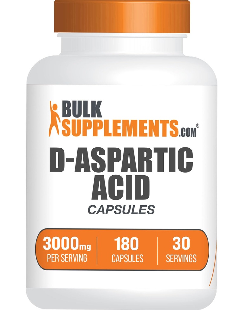 BulkSupplements D-Aspartic capsule acid - DAA Supliment pentru bărbaţi şi femei, D-Aspartic acid 3000mg - Neflavorat & Soy gratuit, 6 capsule per Serving, 180 capsule (Pachet de 1)