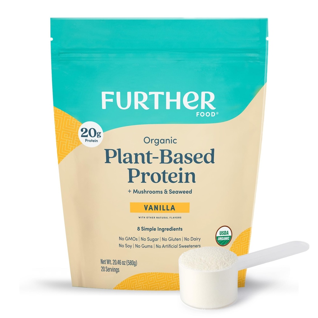Alte alimente Organice Vegan Praf de proteine Vanilie - 20g de proteine pe bază de plante, praf de proteine organice cu ciuperci și alge marine, Vegan, Non OMG, Gluten gratuit, lactate gratuit 19.05 Oz