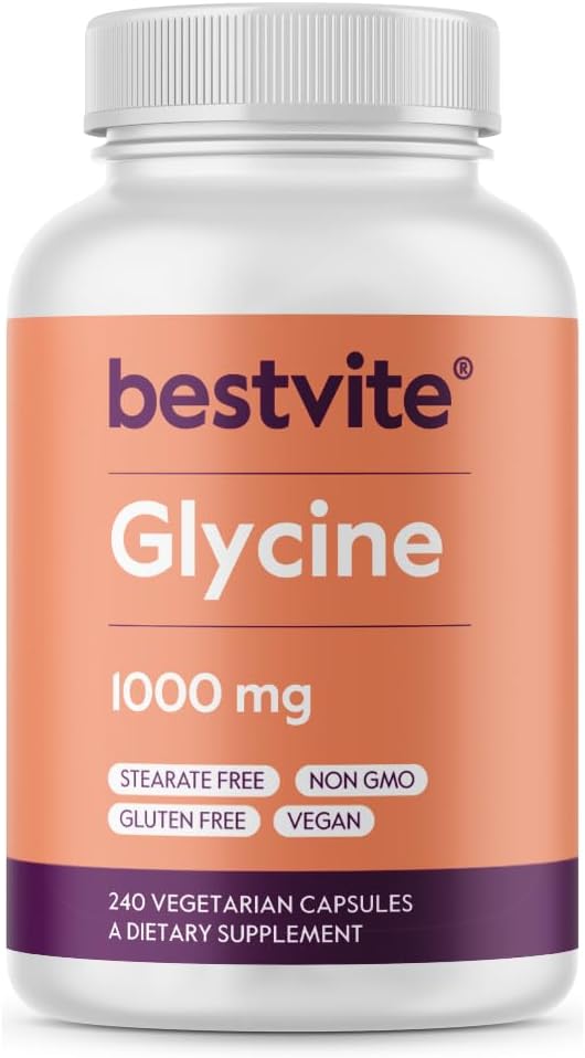 BESTVITE Glicină 1000mg per capsulă (240 capsule vegetariene) - Fără Stearet - Vegan - Non OMG - Gluten Free