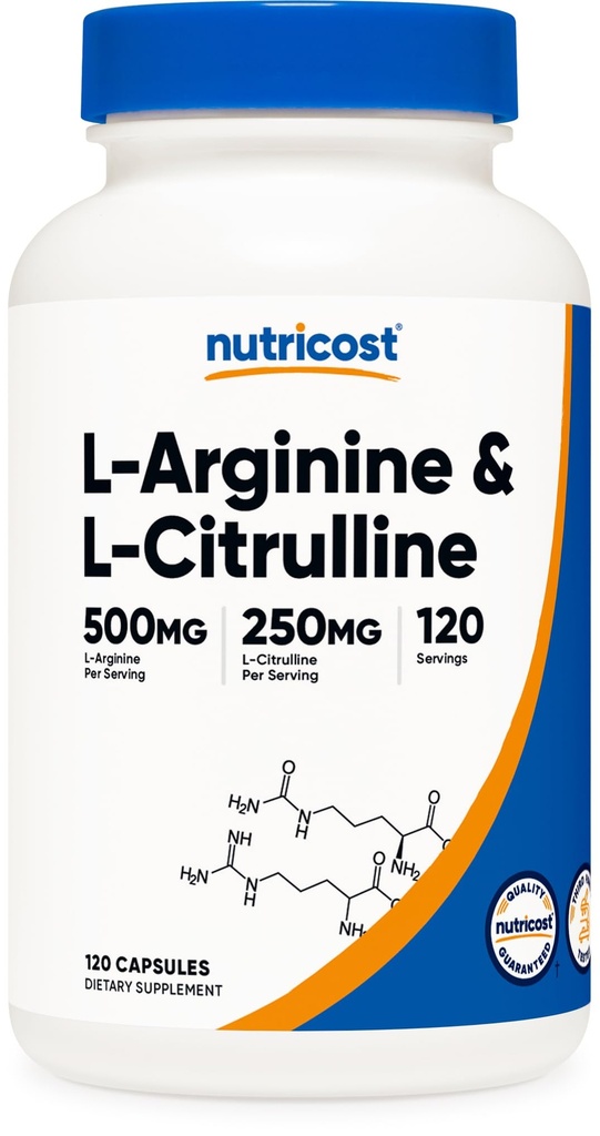 Nutricost L-Arginine L-Citrulline Complex 750mg, 120 capsule - Non-GMO