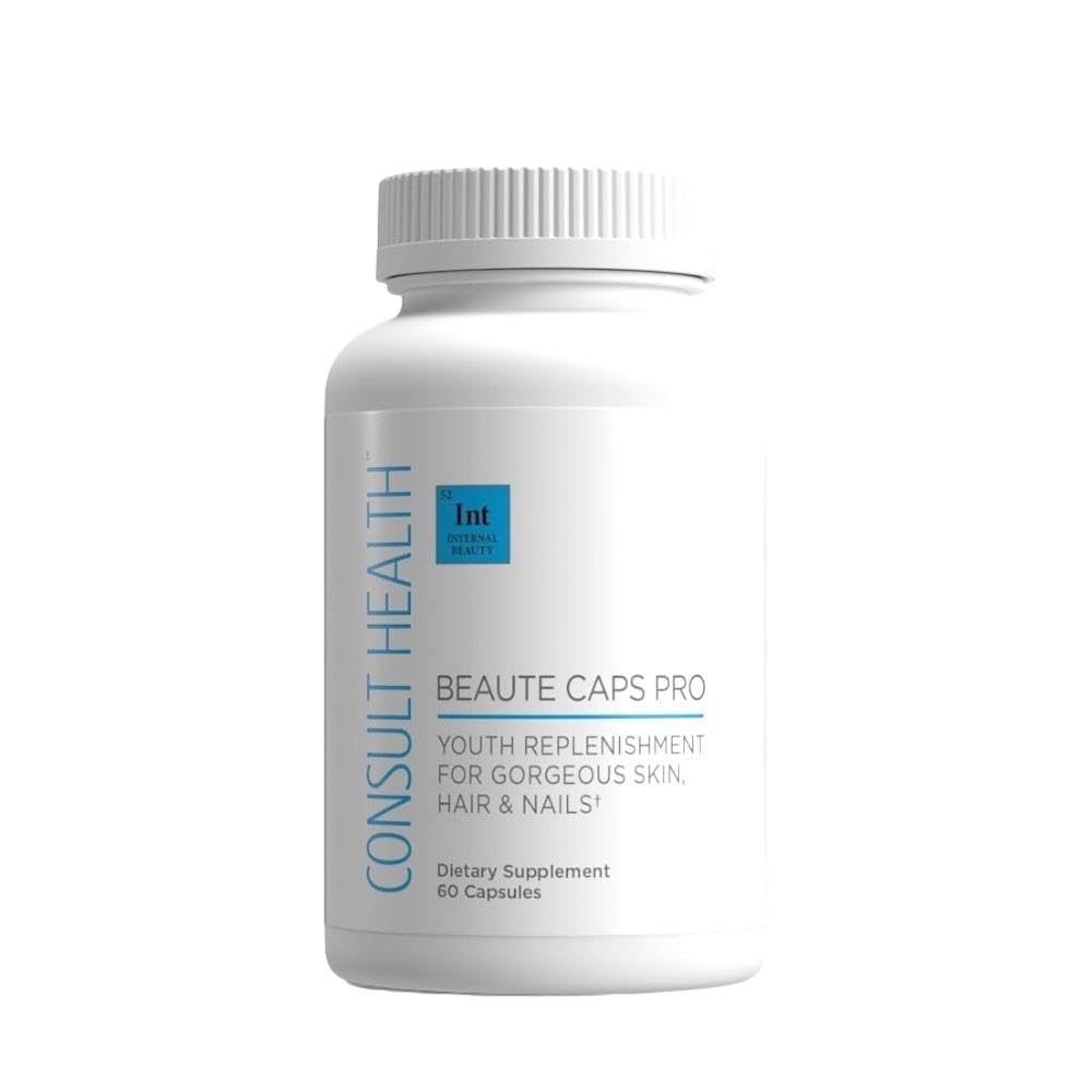 Consult Health Beaute Caps Pro - Sustine cresterea parului, Skin & Nail Health - Colagen, Vitamine B6, B7,B12, D & 10500 mcg Biotin - MSM, sange Orange - Anti-Aging - SUA Made - Femei si barbati 60 Capsule