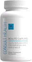 Consult Health Beaute Caps Pro - Sustine cresterea parului, Skin & Nail Health - Colagen, Vitamine B6, B7,B12, D & 10500 mcg Biotin - MSM, sange Orange - Anti-Aging - SUA Made - Femei si barbati 60 Capsule