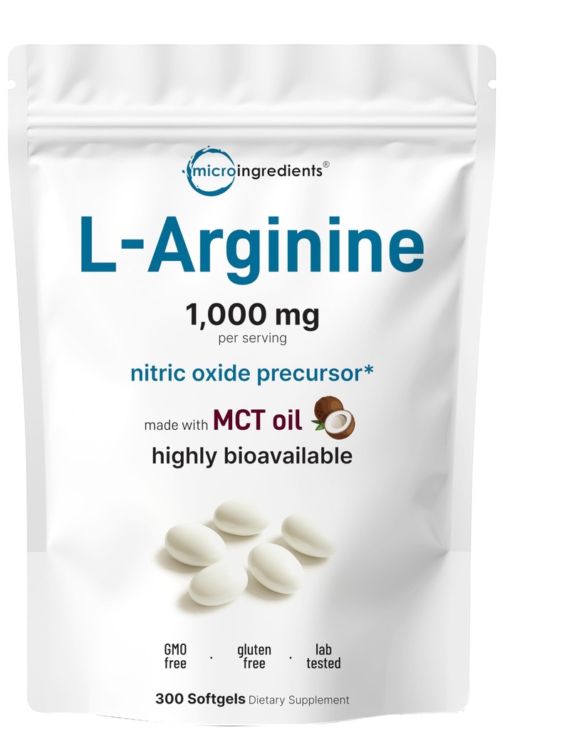 Micro Ingrediente L-Arginine 1000 mg cu ulei MCT, 300 Softgels  