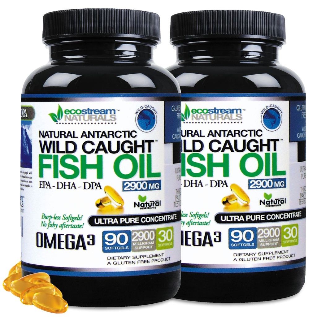 (Pachet de 2) Natural Antarctica Wild prins Omega 3 ulei de pește DPA-EPA-DHA Supliment 2900 Milligrams Triple Putere Ultra SoftGels concentrat Pure - Nu Fish Tasting Burps