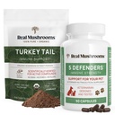 Ciuperci reale Turcia Tail Powder pentru oameni (45 Servings) și Turcia Coada pentru animale de companie (90ct) - Powder & Capsule Bundle pentru sprijin imun - Vegan, non-GMO, Grain-Free, Gluten-Free