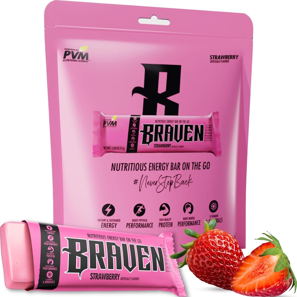 Braven Bar Strawberry Energy Bars (1,59 oz, pachet de 10) 