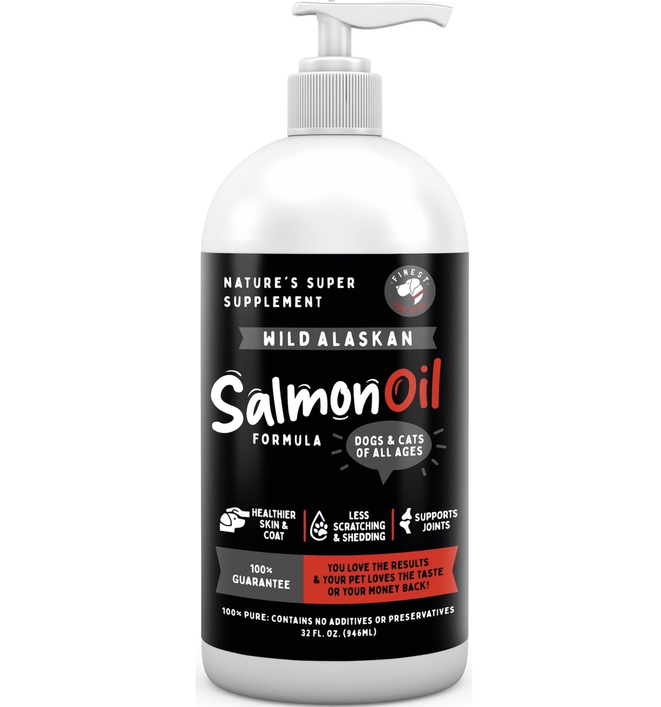 Finest For Pets Wild Alaskan Salmon Oil for Dogs & Cats - Omega 3 Fish Oil with Pollock & Salmon for Sensibile Skin & Coat Health. EPA & DHA Ease mâncărime, susține comun, Imun & Heart Health (32oz)