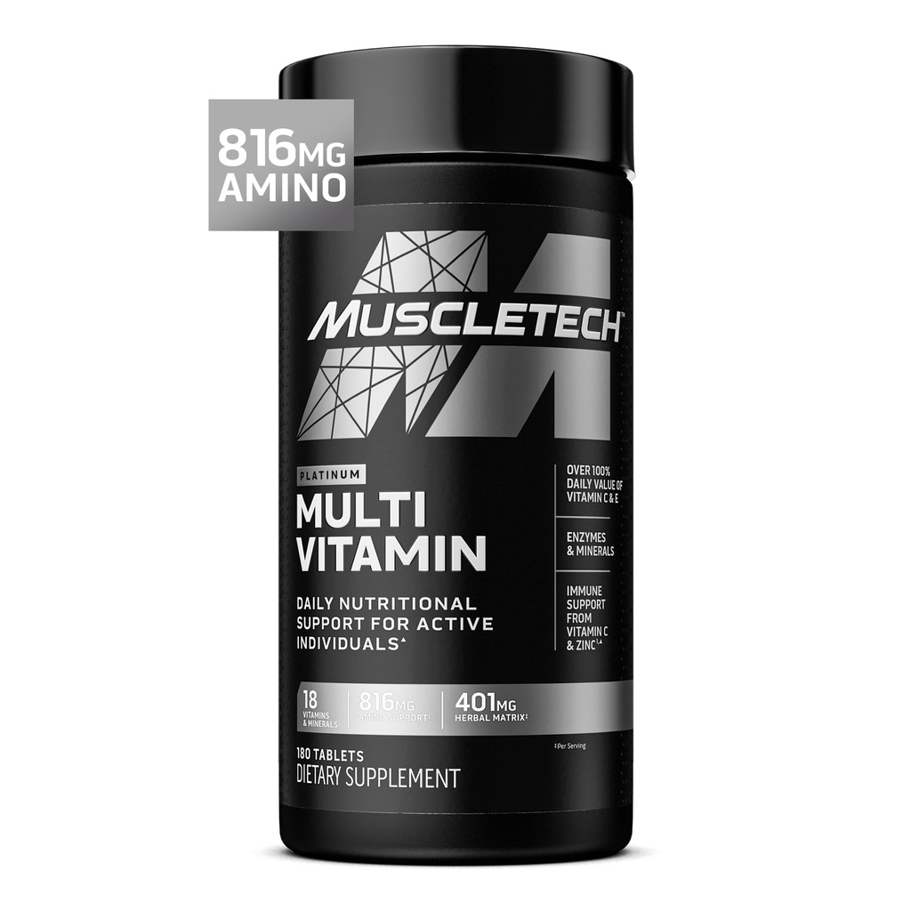 Platinum Multivitamine musculare pentru bărbați și femei - Multi-Vitamina Supliment pentru Suport Imun - 18 Vitamine & Minerale, Vitamina A C D E B6 B12 - Suplimente de antrenament zilnic pentru bărbați - 180 Capsule