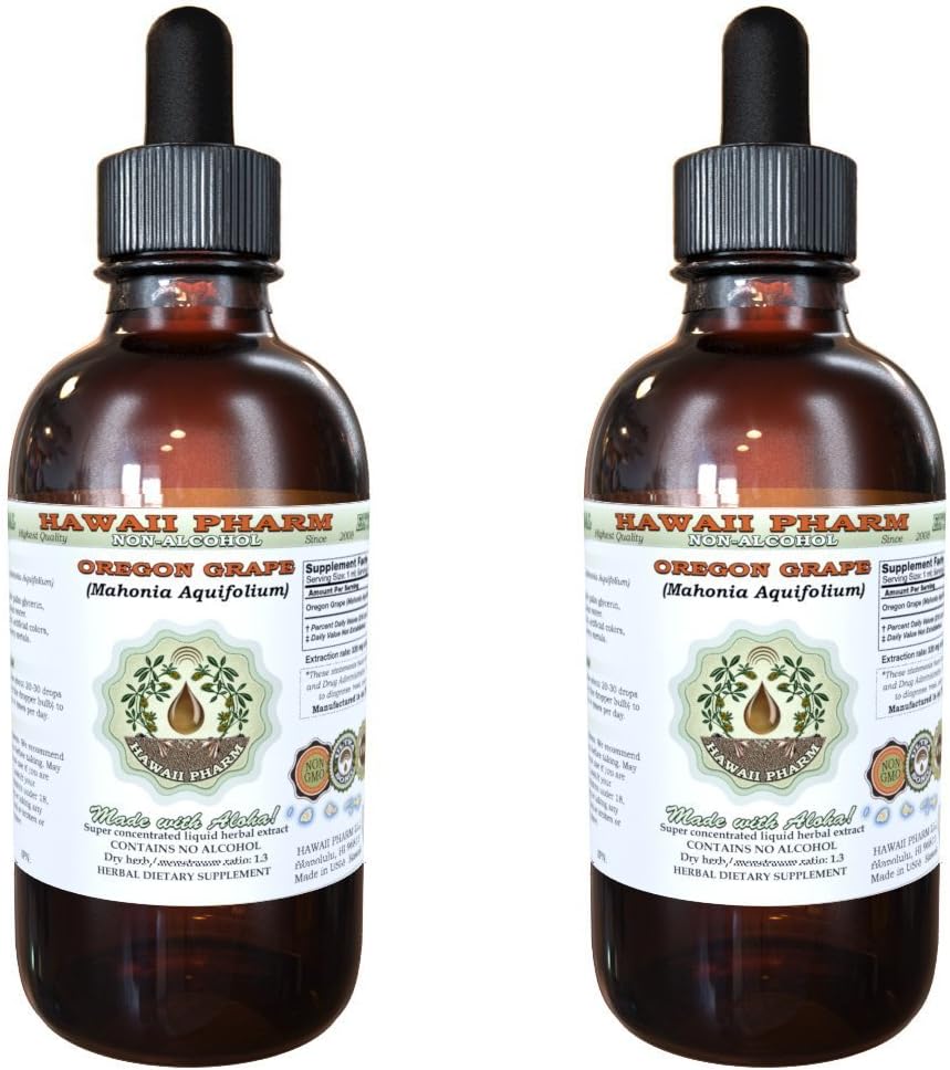 Hawaii Pharm Oregon de struguri Extract lichid fără alcool, Oregon de struguri (Mahonia aquifolium) Root Glicerite naturale Supliment, SUA 2x2 fl.oz