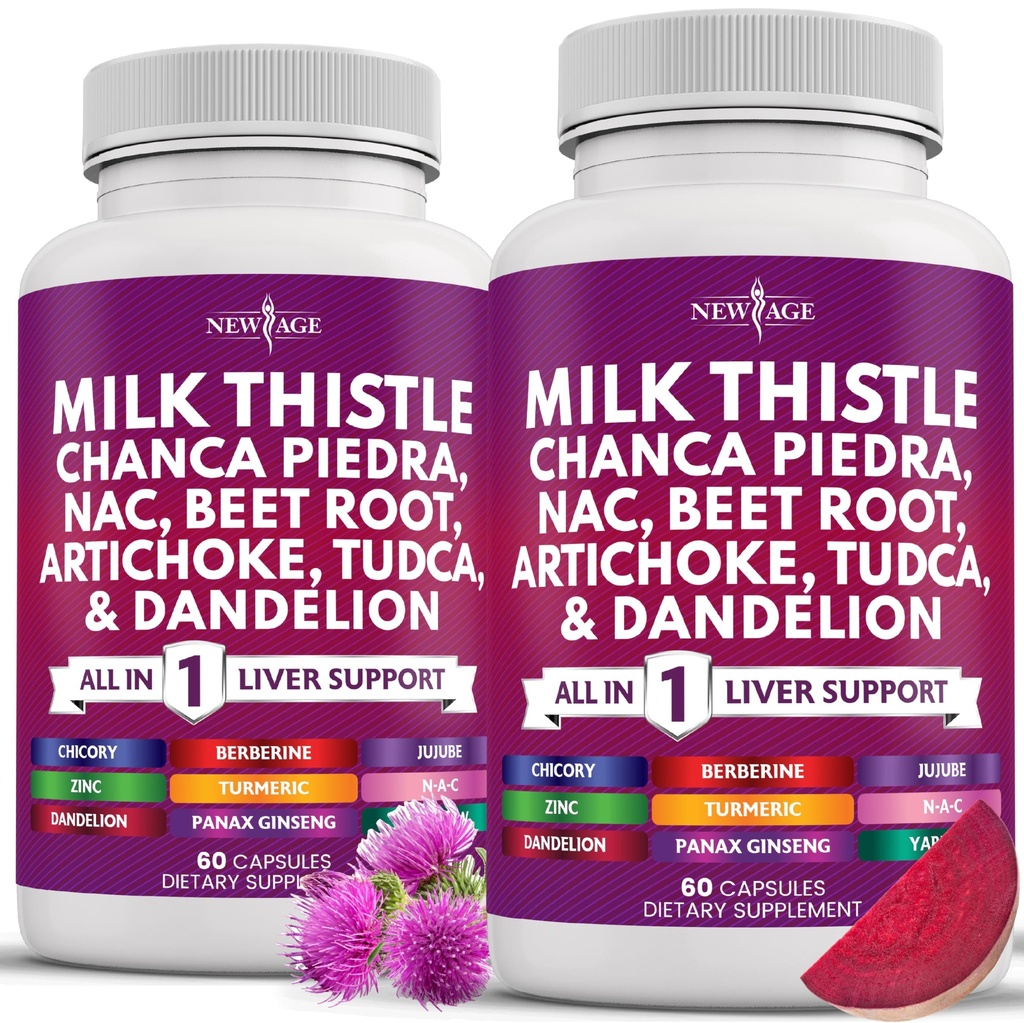 NOU AGE Milk Thistle NAC Chanca Piedra Beet Root Anghinare Root Astragalus - Plus TUDCA & Ginger - 120 Conte