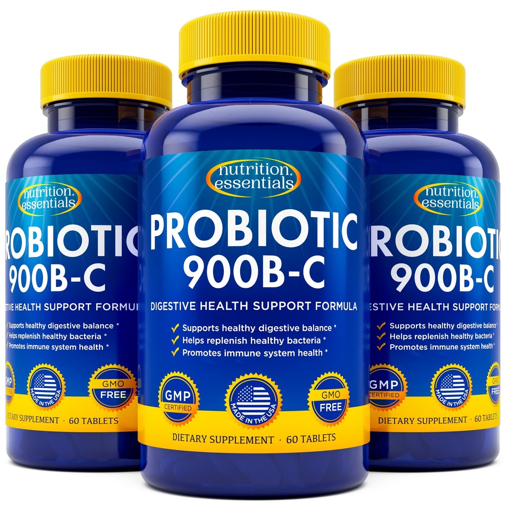 Nutritie Essentials Probiotice pentru femei si barbati cu Lactase Natural Enzime & Fibră prebiotică pentru Sănătate Digestivă - 80% + Suplimentul mai puternic pentru Suport Sanatate Gut - 3 Conte de 60 comprimate