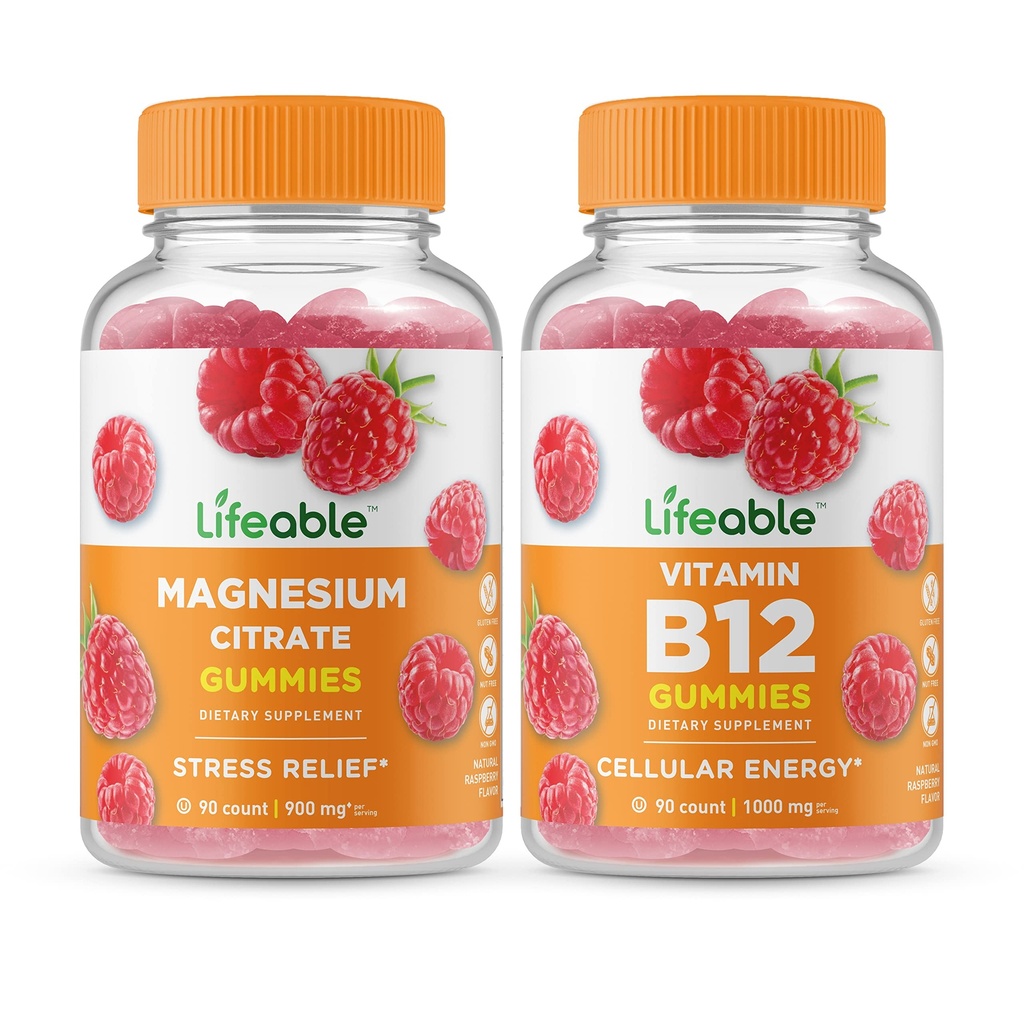 Magneziu durabil + vitamina B12, gume Bundle - mare gustare, supliment de vitamine, gluten gratuit, OMG gratuit, guma de mestecat