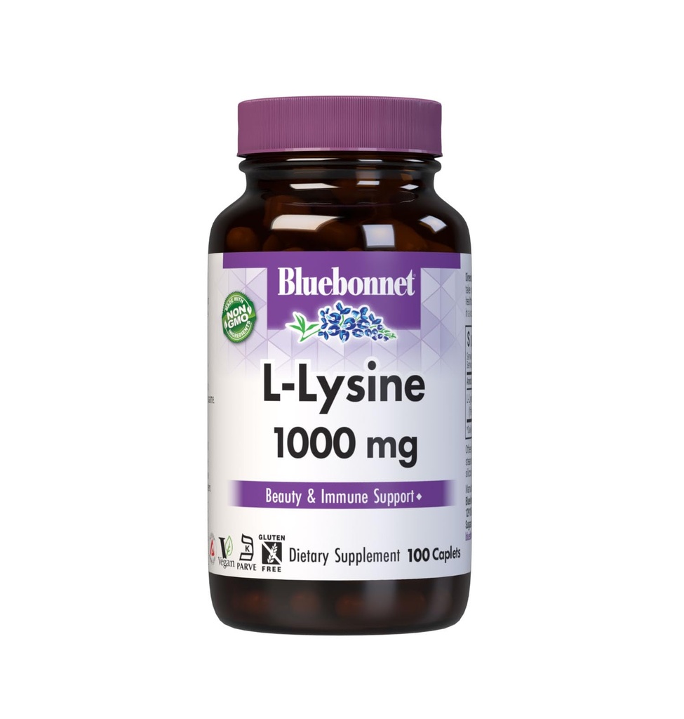 BlueBonnet L-Lysine 1000mg Suplimentul Aminoacidi esenţiali - Suplimente de suport imun şi colagen pentru femei şi bărbaţi - non-GMO, Vegan & Gluten-Free - 1000 mg L Lysina Per Serving - 100 Caplete