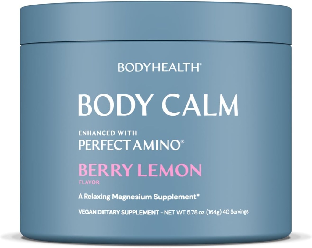 Bodyhealth body bodyhealth calm imbunatatit cu perfect Amino, supliment de magneziu de mare absorbtie pentru barbati si femei, pulbere de magneziu pentru somn, Berry Lemon (40 serviri)