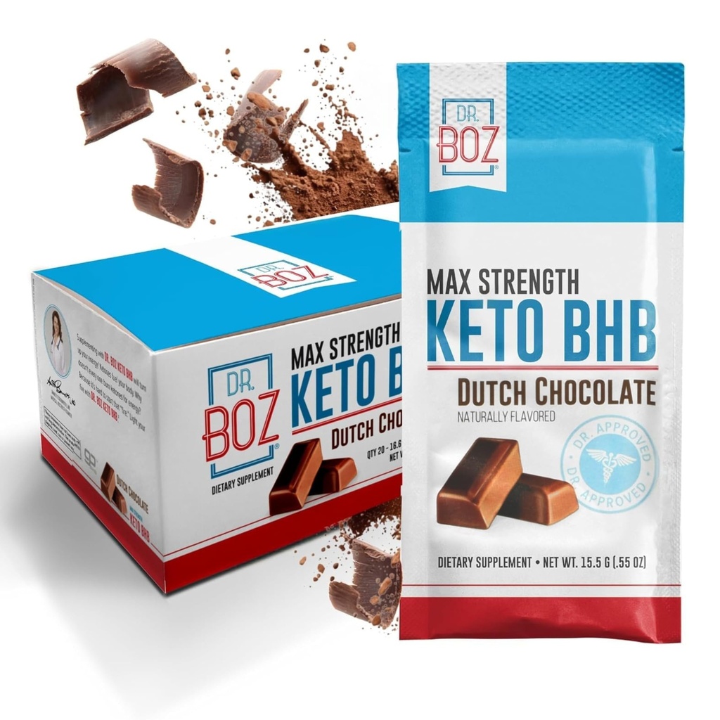 Dr. Boz - Keto BHB Powder - Ciocolată olandeză, 20 Sachete - Creșterea energiei și reducerea crabilor - Max Putere Supliment alimentar - SUA Made - 11.7oz (332g)