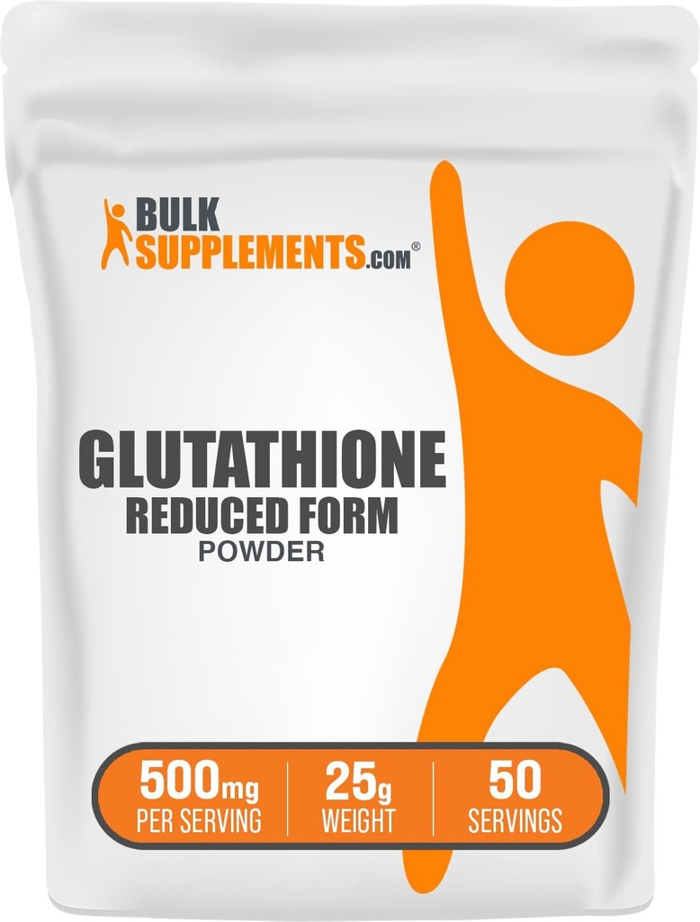 BulkSupplements.com Glutatione Pulbere redusă - Supliment glutatione, Pulbere Glutatione redusă - Glutatione 500mg, Gluten gratuit, 500mg per Serving, 25g (0,88 oz) (Pachet de 1)