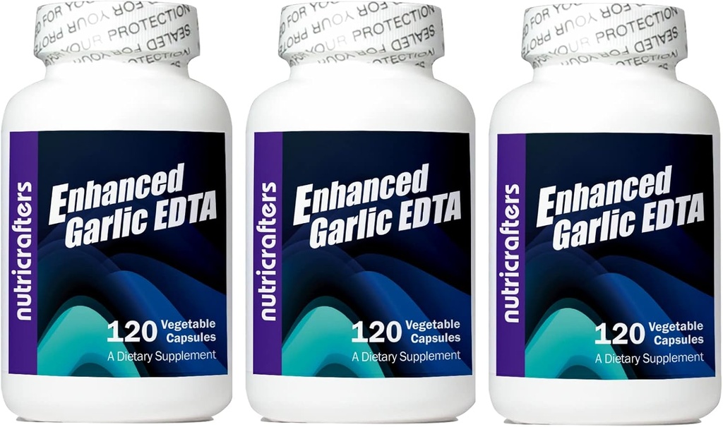 Enhanced Garlic EDTA 120 capsules - 3 Pack - 1000mg High Potency Calcium Disodium EDTA Formula - No Magnesium Sterate or Aluminum Containing Zeolite - 1,000mg per day -3 Bottles of 120 Capsules
