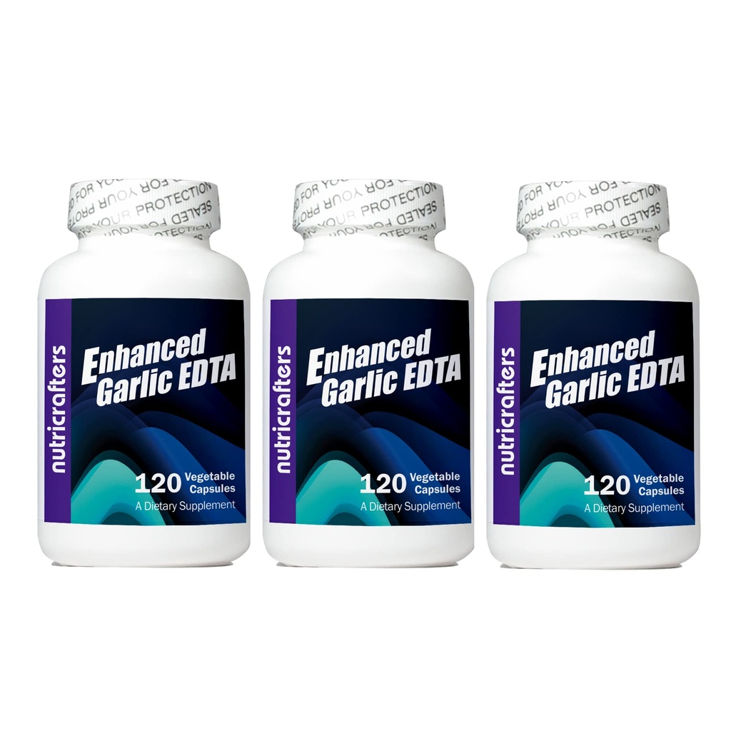 Usturoi îmbunătăţit EDTA 120 capsule - 3 ambalaje - 1000 mg Calciu de mare potenţă Formula disodică EDTA - Fără sterat de magneziu sau aluminiu conţinând Zeolit - 1000 mg pe zi -3 Flacoane a 120 capsule