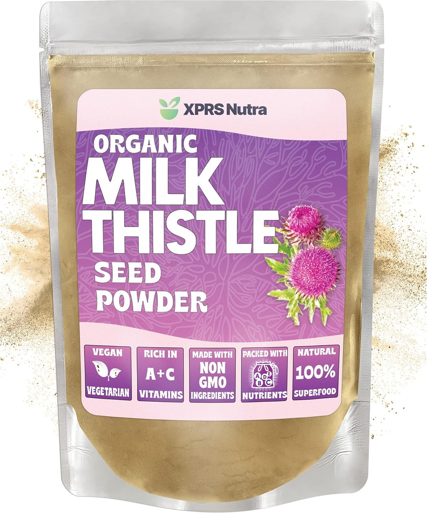 XPRS Nutra Organic Milk Thistle Seed Powder - Premium Milk Thistle Powder Rich in Silymarin si Antioxidanti - Milk Thistle Seeds Support Ficat Health - Vegan Friendly Milk Thistle Organic (8 Ounce)