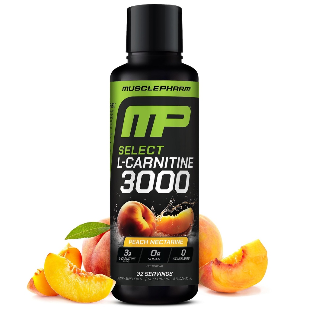 Muşchi Pharm L-Carnitina 3000, Ultimate lichid L Carnitina Supliment pentru înaltă performanţă, Suportă Metabolism, Hidratare & Energie, Zero Zahăr, Calorii mici, Peach Nectarine Aromă, 32 Serviri