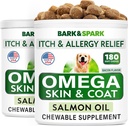 BARK&SPARK Omega 3 pentru câini - 360 de preparate de ulei de pește pentru vărsarea de câine, alergia pielii, relief mâncărime, tratament pete fierbinți - sănătate comună - Supliment de piele și haină - EPA & DHA acizi grași - ulei de somon - Bacon