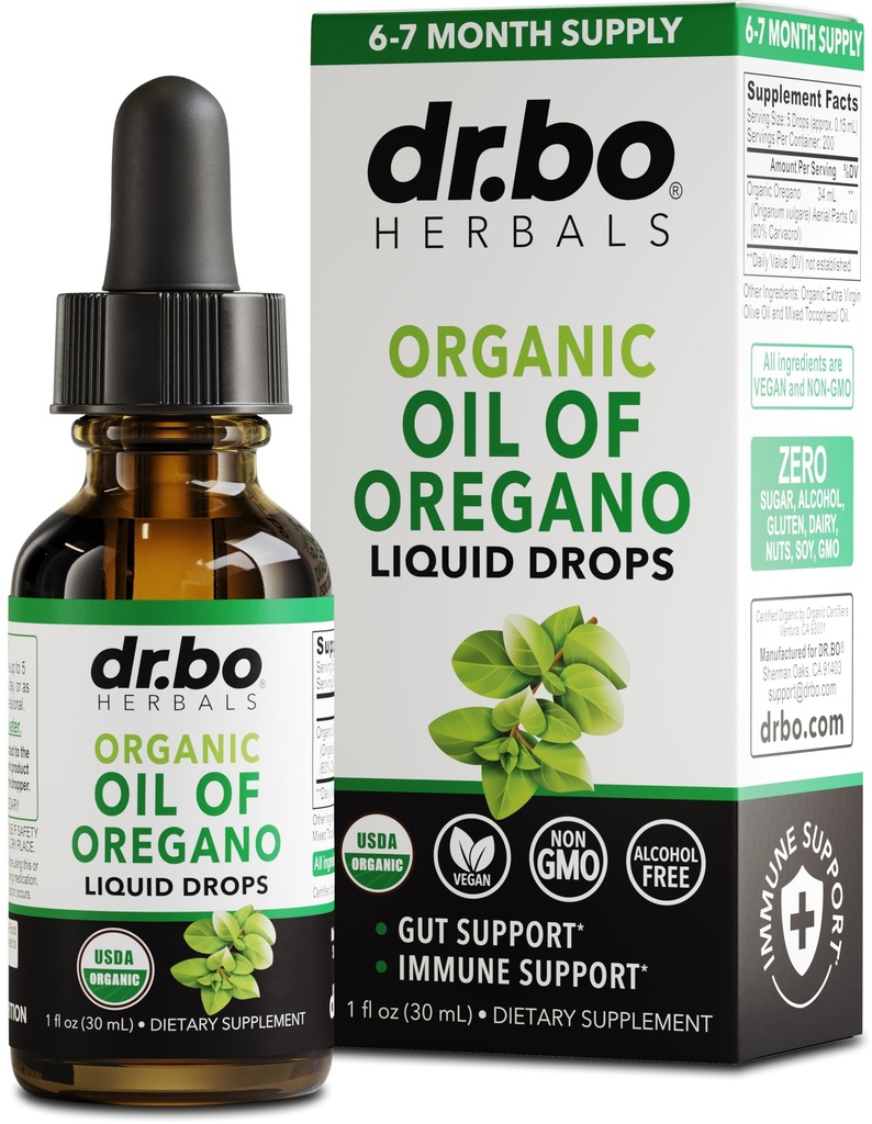 Ulei de Oregano Picături lichide organice - 6 luni de aprovizionare Ulei organic de Oregano picături de ulei de tinctură lichid, Cleanse, Detox, Suport imun, Digestive Gut Health - Pure Vegan non-GMO Tinctură vegetală 1 oz