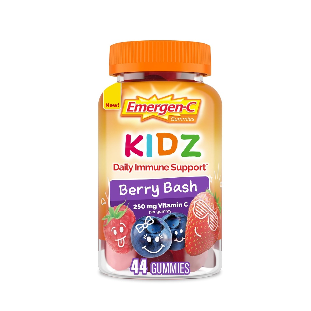 Emergen-C Kidz Daily Immune Supplements Dietary Supplements, Gumies aromate cu vitamina C și B Vitamine pentru sprijin imun, Berry Bash Gummies aroma, Înapoi la esentialele scolii - 44 Conte
