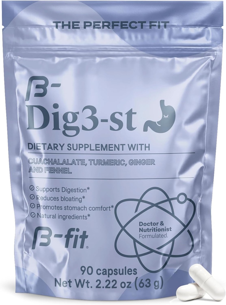 B-FIT Digestive Herbal Supplement - Ginger Root, Turmeric, Fennel și Cuachalat - 60 Capsule - 100% Formula naturală pentru Digestie Easy & Stomac Confort - Utilizare înainte de mese