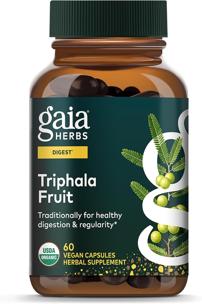 Gaia Herbs Triphala Fruit - Suporte Digestive Health - Gently Cleans Your System* - with Amla Fruit, Belleric Myrobalan, and Chebulic Myrobalan - 60 Vegan Capsules (30-Day Supply)