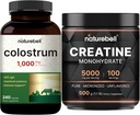 NatureBell Creatina Monohidrat pulbere & Colostru 240 Capsule 1000 mg per servire Bundle Pack 