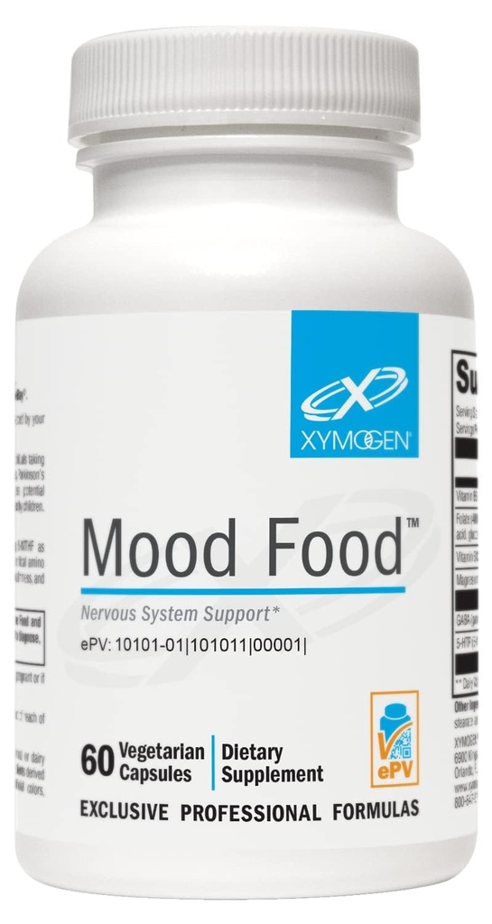 XYMOGEN Mood Food - Sistem nervos, Relaxare și supliment de suport pentru spirit - Folate, B12, B6 cu magneziu, 5-HTP & GABA Supliment - Vegan & non-GMO (60 capsule)