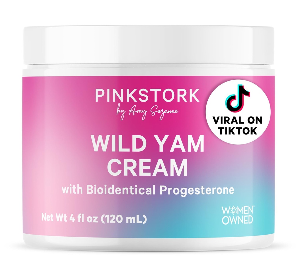Pink Stork Wild Yam Cream - Echilibrul hormonului natural pentru femei - PMS, Fertilitate, Perimenopauza, Menopauza - Crema Bioidentica - Nesolicitata, 4 oz