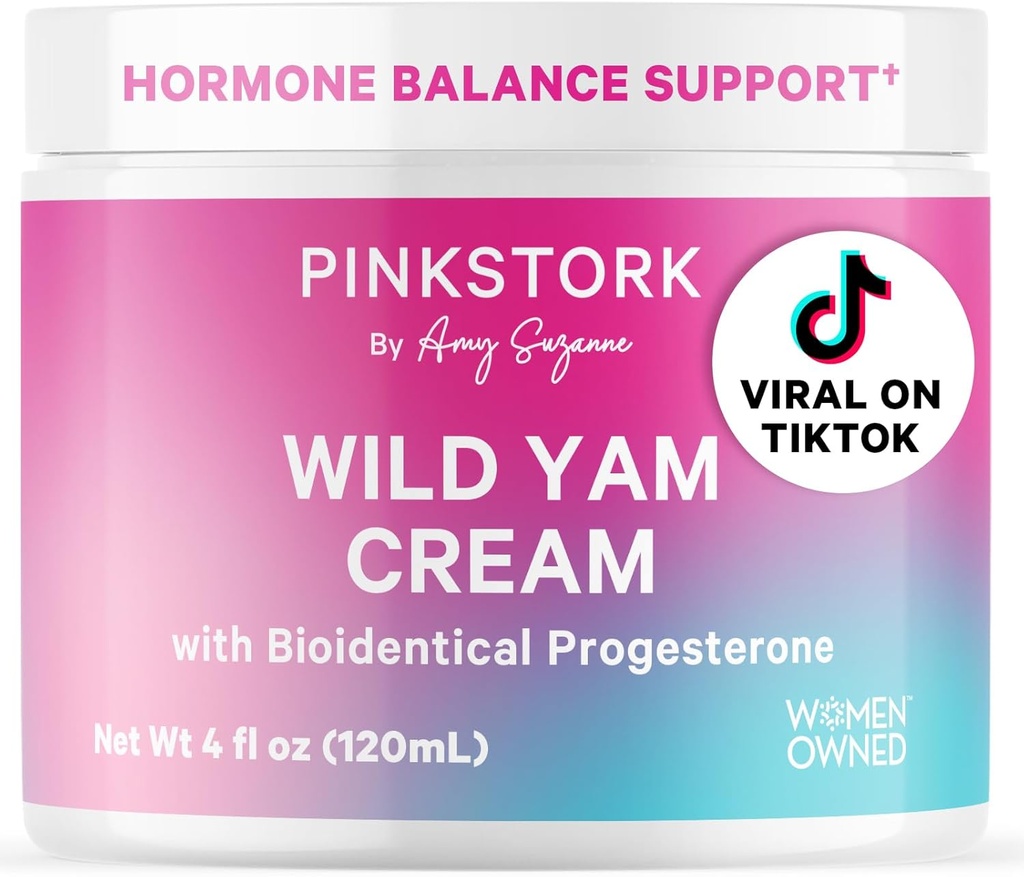 Pink Stork Wild Yam Cream - Echilibrul hormonului natural pentru femei - PMS, Fertilitate, Perimenopauza, Menopauza - Crema Bioidentica - Nesolicitata, 4 oz