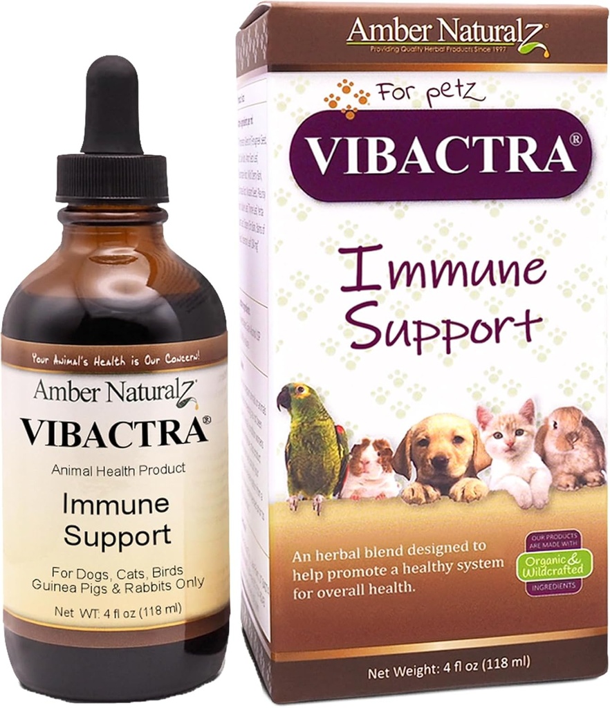 Amber NaturalZ Vibactra Immune Supplement Herbal Supplement pentru câini, pisici, păsări, porci de Guineea, și iepuri de companie Herbal Blend pentru sănătate generală 