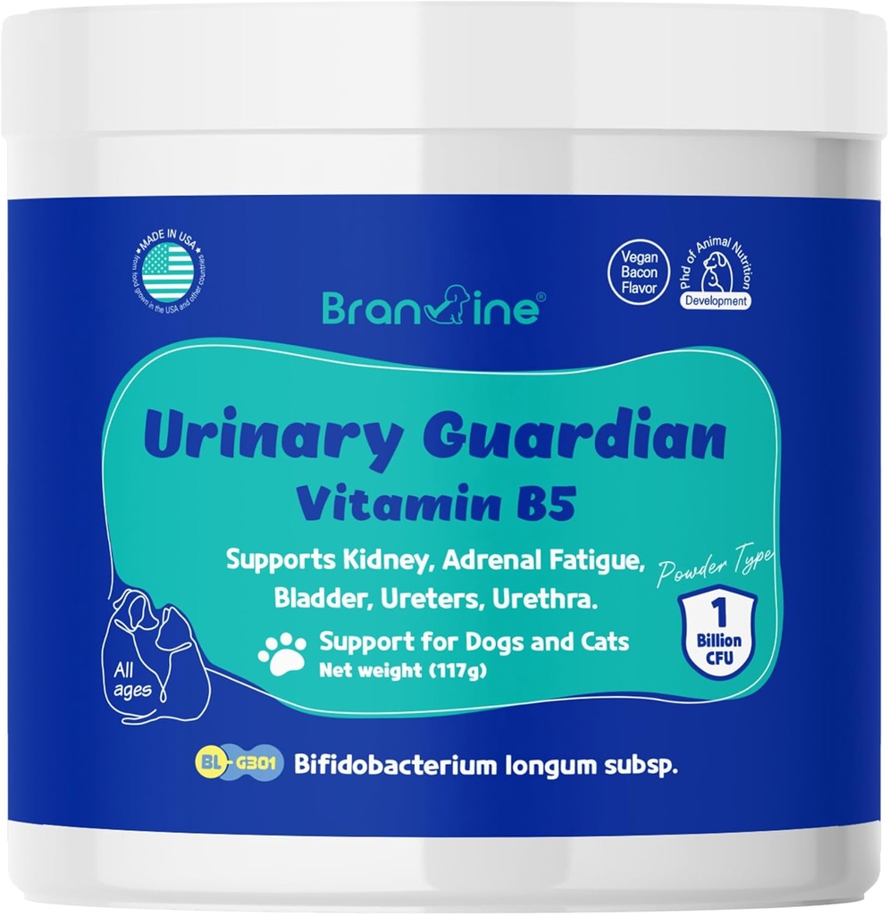 Gardian urinar pentru câini și pisici - Suporturi rinichi, Oboseală suprarenală, vezică urinară, Urethers, Urethra, Vegan Bacon Flavor (117g) (Vitamina B5)