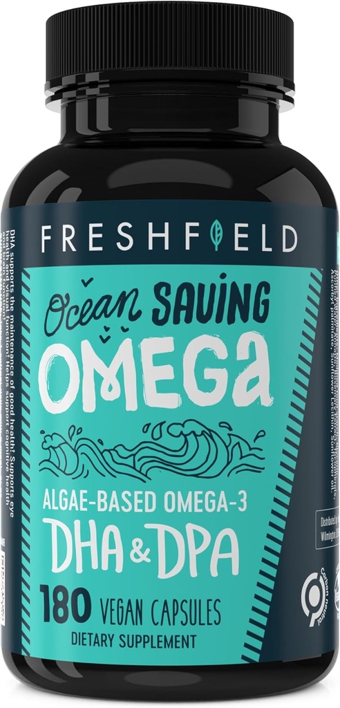 Ocean Saving Omega, Algae Omega 3, DHA Supplement, 6 Month Supply, Cel mai înalt nivel de DHA per capsulă (440 mg), w/DPA