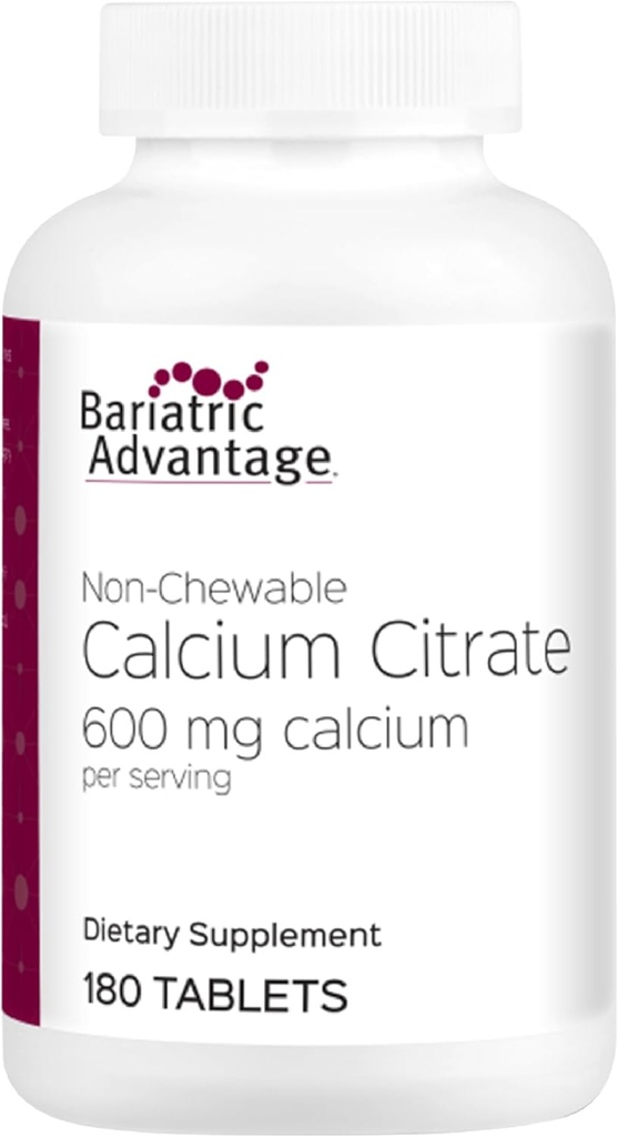 Bariatric Advantage Non Chewable Calcium Citrate - for Bariatric Surgery Patients - 600 mg Calcium Per Serving with Vitamin D3 - Mineral Supplements - 180 Tablets