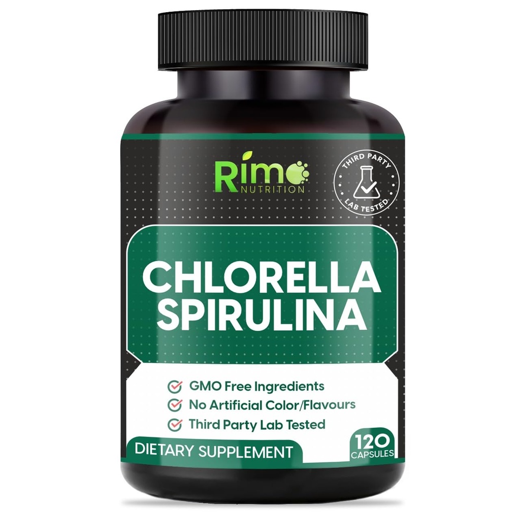 Lab testat Spirulina și Chlorella capsule 1000 mg Per Serving- Purest albastru non-iradiat Algae verde - Cele mai bune proteine Vegan brut - Green Superfood