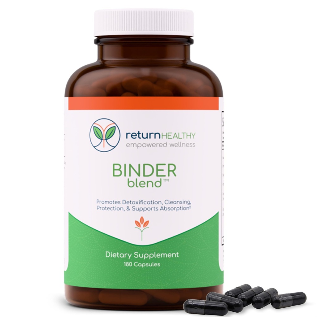 Binder Blend - Toxin Binder Supliment, Detoxifiere Capsule pentru un Gut Sanatos - 180 Capsule - 90 Serviri - 960 mg Charcoal activat & 480 mg Organic Chlorella - Bloating Relief - Bentonita Clay